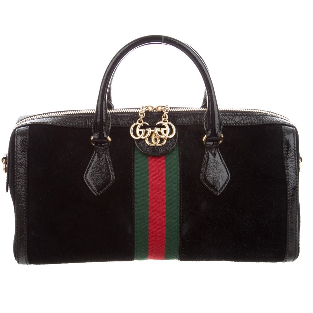 GUCCI Suede Ophidia bowling back Black Suede with classic Gucci red/green